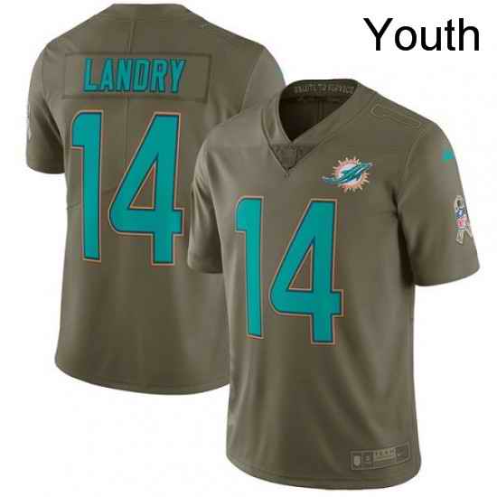 Youth Nike Miami Dolphins 14 Jarvis Landry Limited Olive 2017 Salute to Service NFL Jersey